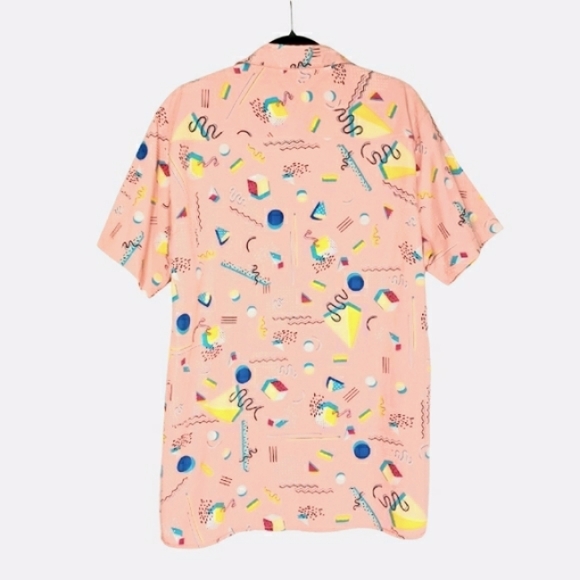 DRILL CLOTHING COMPANY Stretch Pink Geometric Short Sleeve Button Front Shirt L - Picture 4 of 8